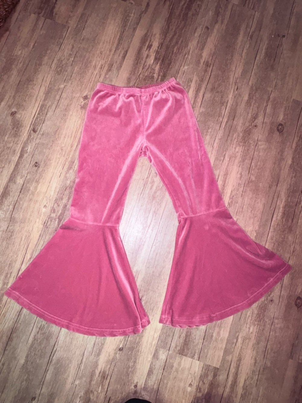 Girls Pink Velvet Flared Bell Bottoms